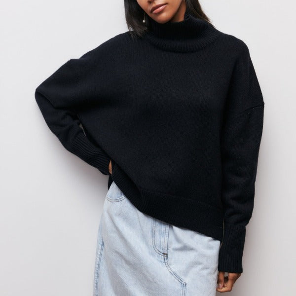 Daphne elegant textured turtleneck sweater for women with a structured silhouette.
