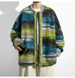 Lucian men’s patchwork knit sweater with contrasting panels and relaxed fit, casual yet distinctive style
