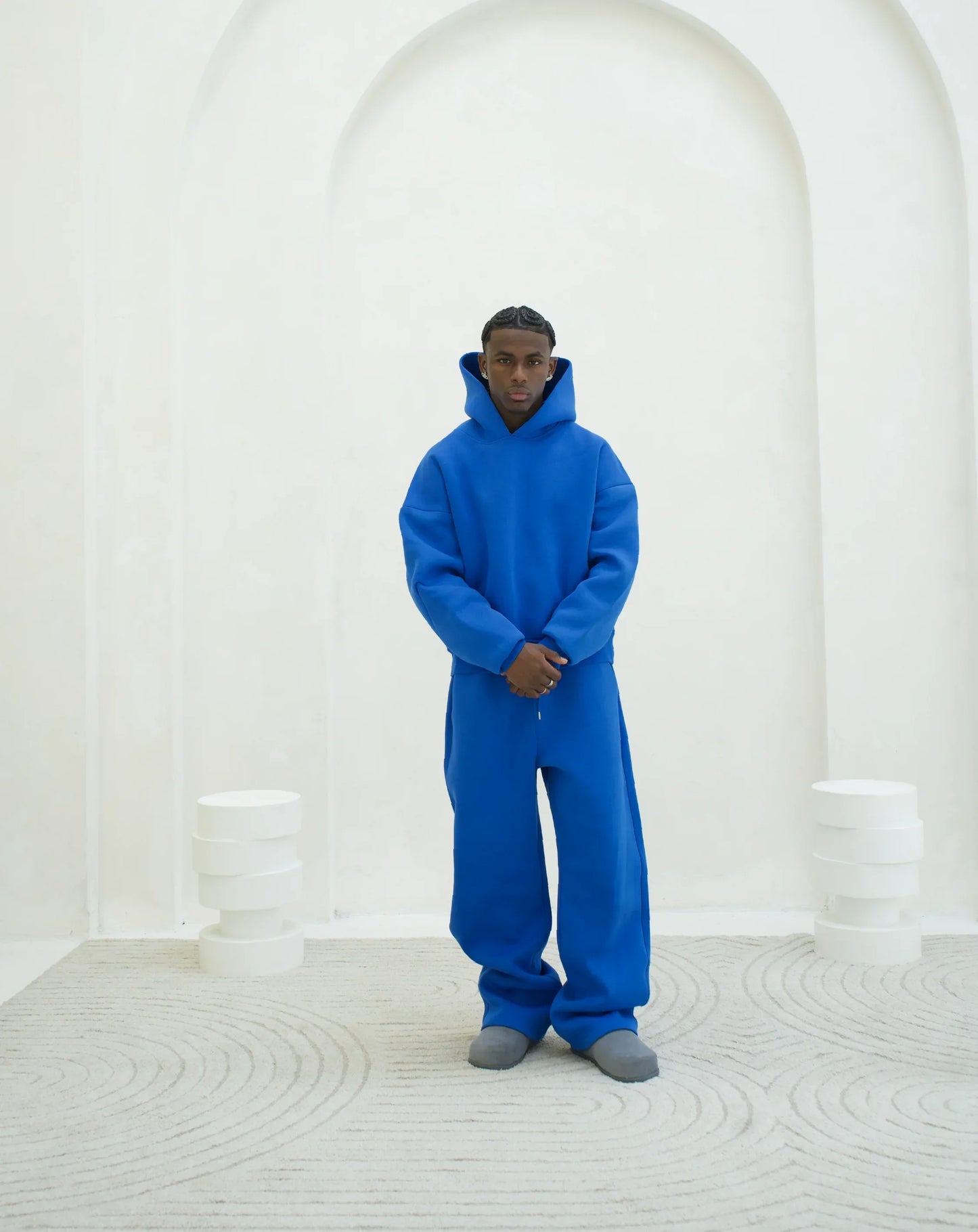 Ezra men's monochrome tracksuit set with a modern, fitted design and soft fabric.