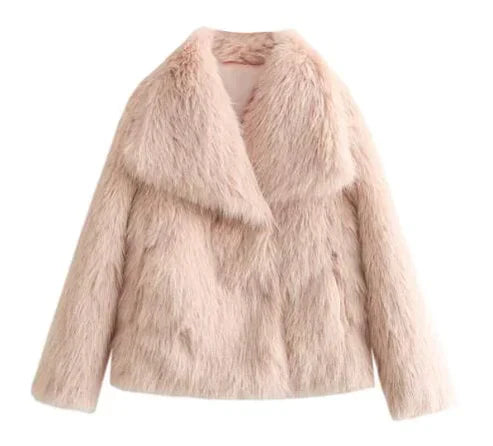 Estelle elegant women's faux fur coat with a structured silhouette and a bold style.
