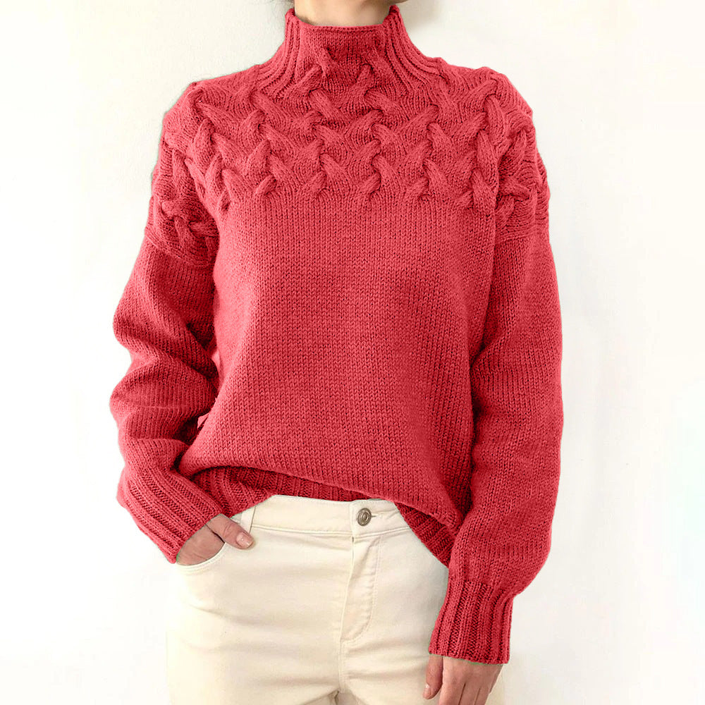 Nadia women’s high neck sweater with textured knit and crossover detail, elegant winter knitwear