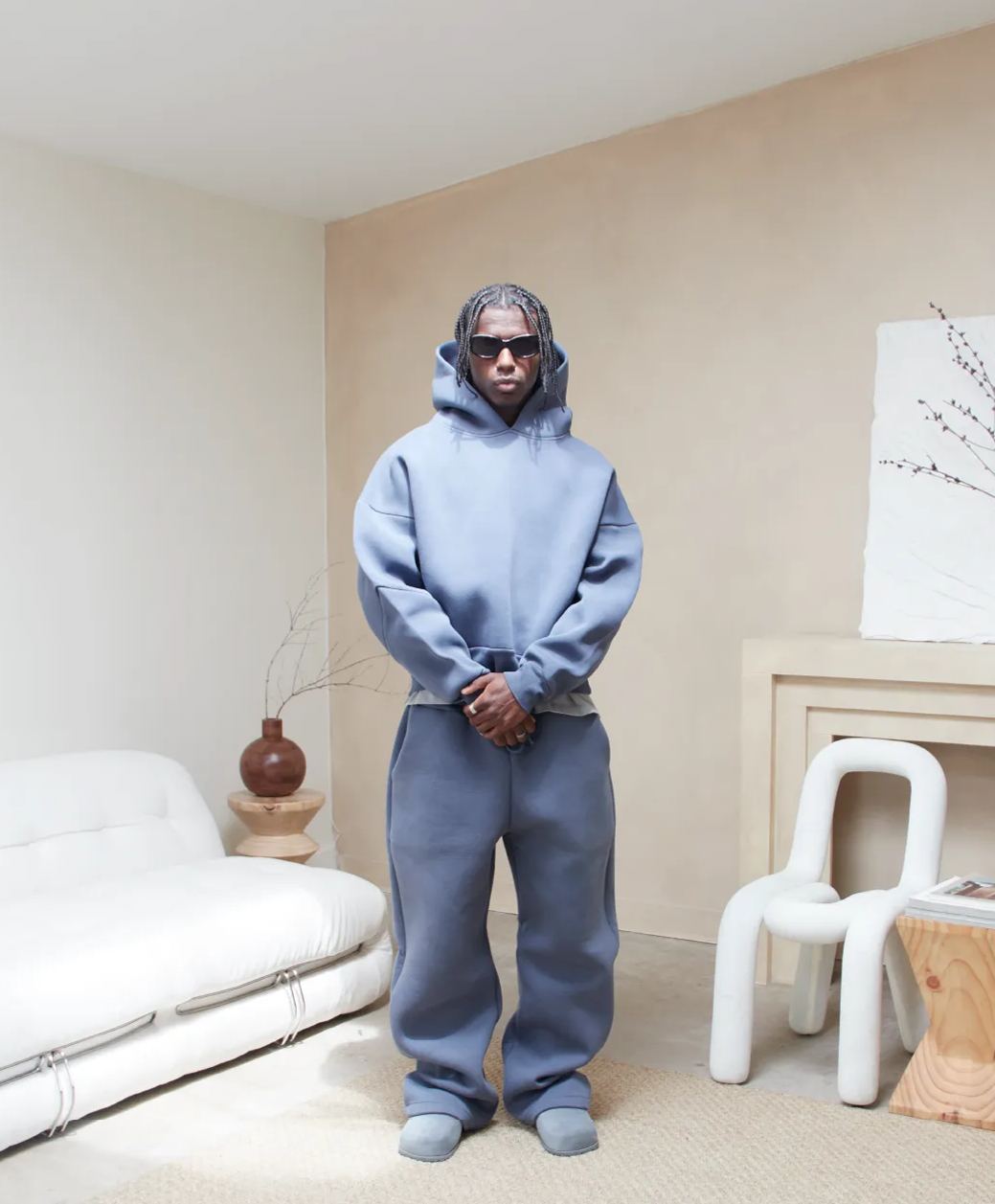 Ezra men's monochrome tracksuit set with a modern, fitted design and soft fabric.
