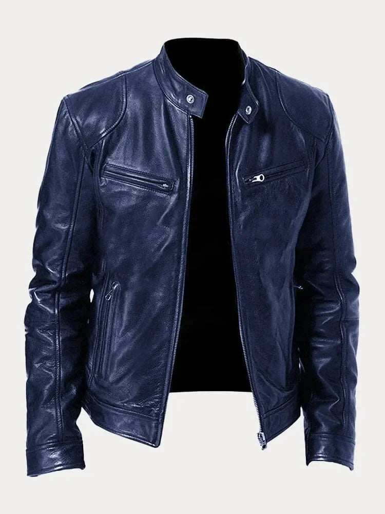 Leandro men’s biker jacket with structured collar and zippered pockets, modern urban style