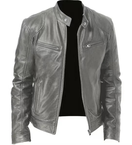 Leandro men’s biker jacket with structured collar and zippered pockets, modern urban style