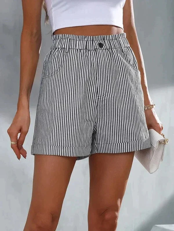 Liora women’s loose striped casual shorts with elastic waistband and relaxed silhouette