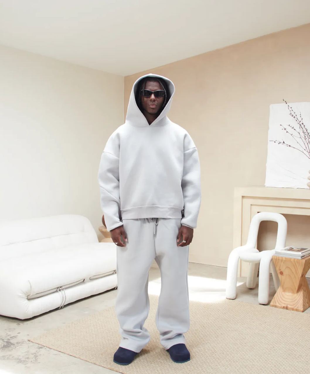 Ezra men's monochrome tracksuit set with a modern, fitted design and soft fabric.