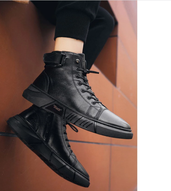 Cyrus men's faux leather boots with a streamlined shape and a sturdy sole for good support.