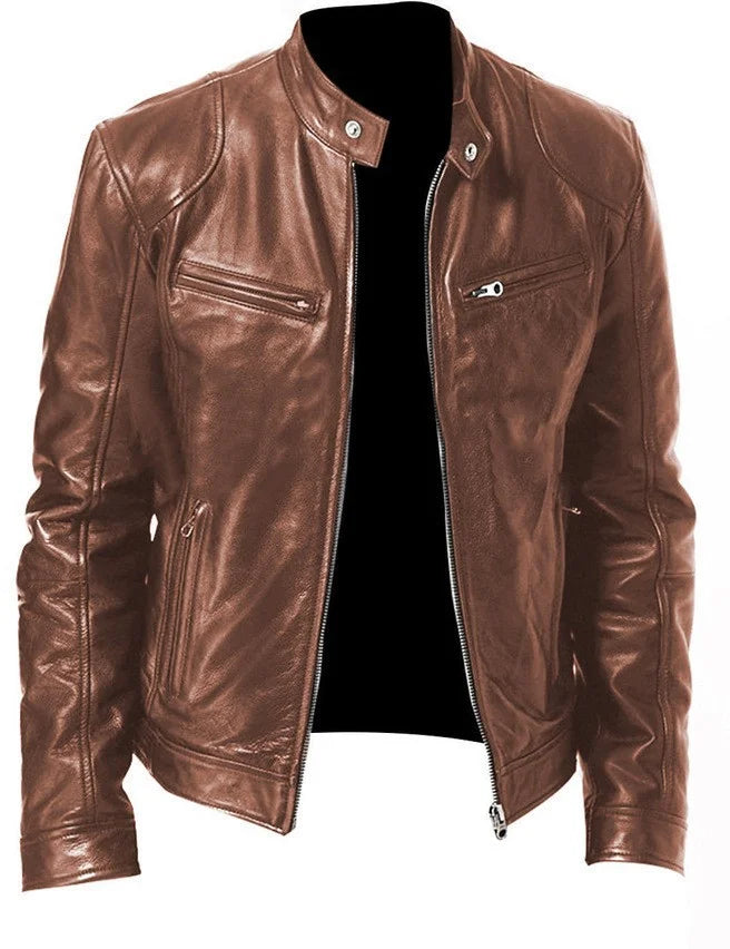 Leandro men’s biker jacket with structured collar and zippered pockets, modern urban style