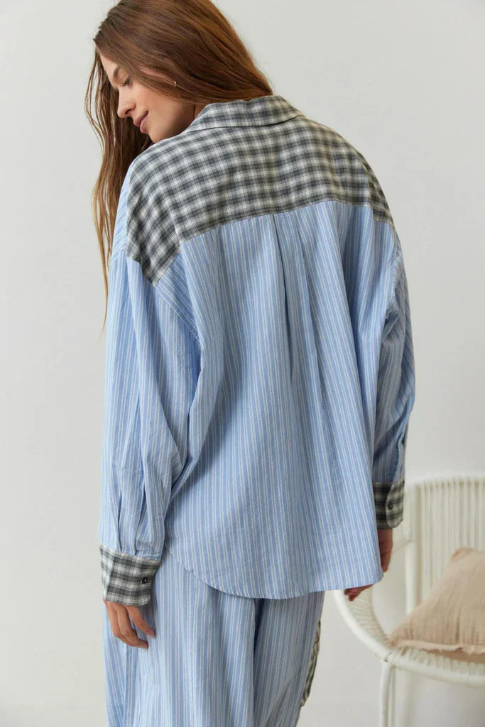 Women’s two-piece pyjama set with shirt and loose trousers