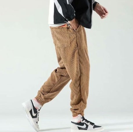 Rayan men’s jogging style corduroy trousers with elastic waistband and tapered fit