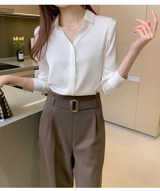 Aveline elegant satin blouse with lustrous finish and feminine silhouette