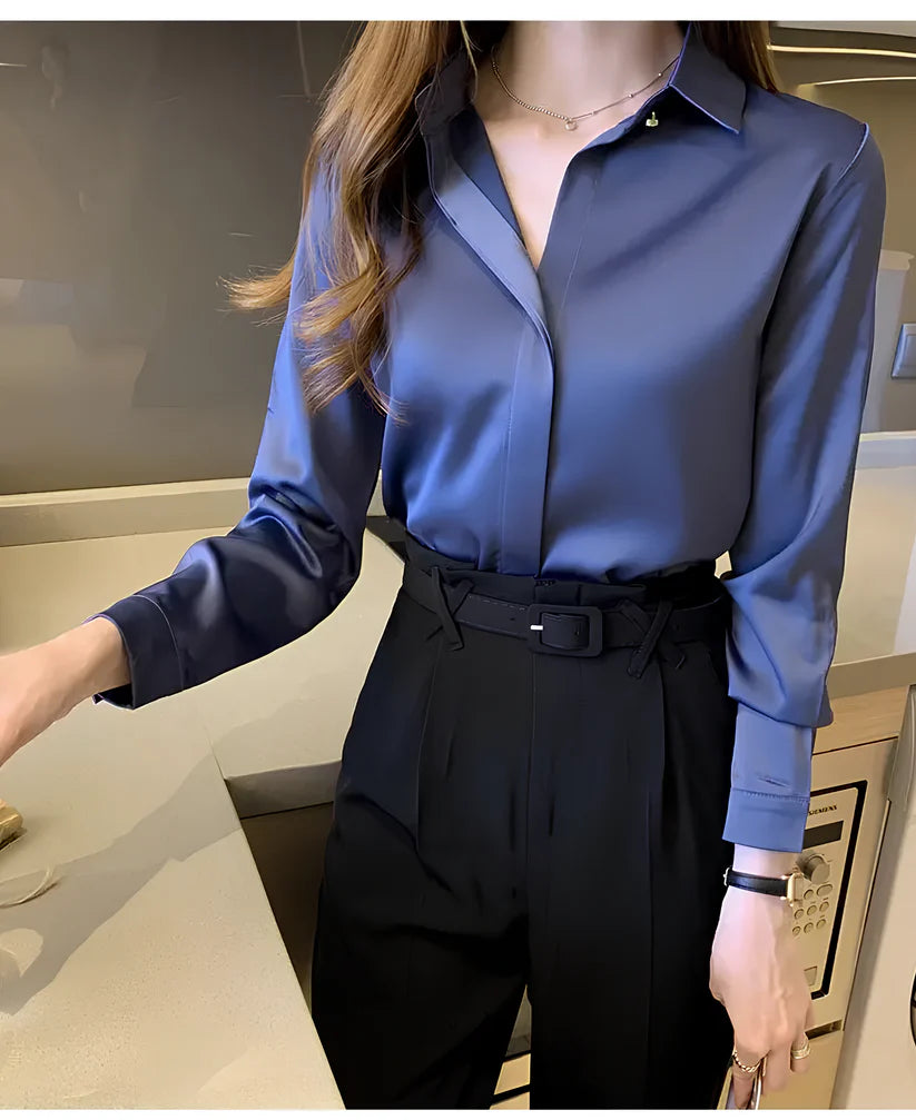 Aveline elegant satin blouse with lustrous finish and feminine silhouette