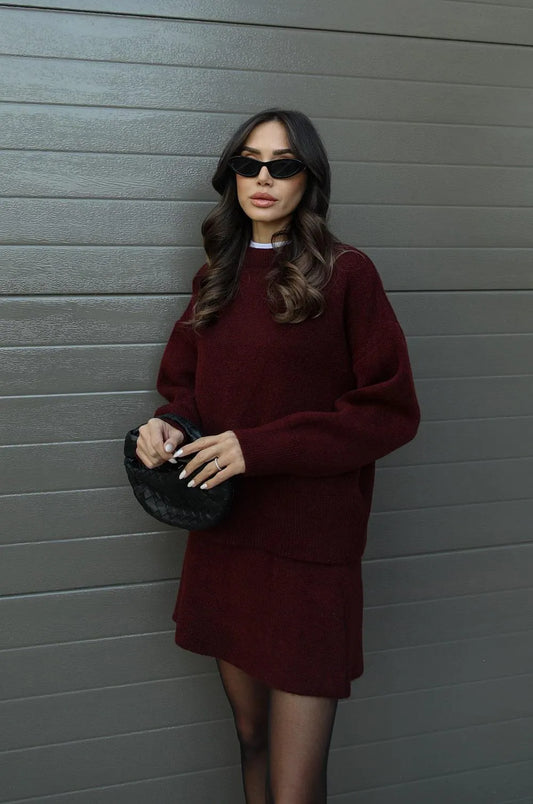 Florence Knit Skirt Suit Set with oversized sweater and matching skirt