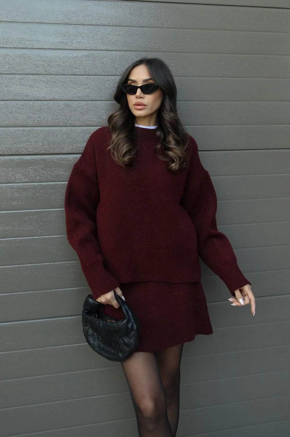 Florence Knit Skirt Suit Set with oversized sweater and matching skirt