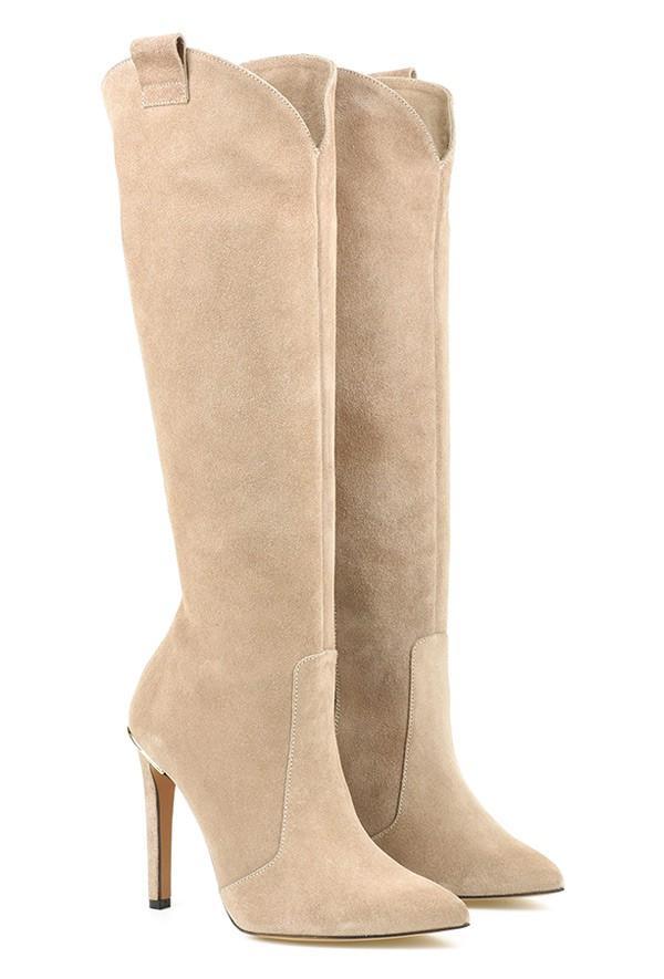 Selina women’s suede high-heeled boots with pointed toe and slim heel, stylish and versatile