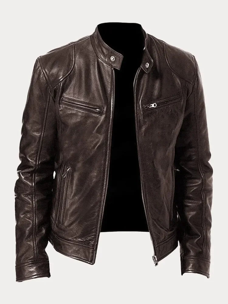Leandro men’s biker jacket with structured collar and zippered pockets, modern urban style