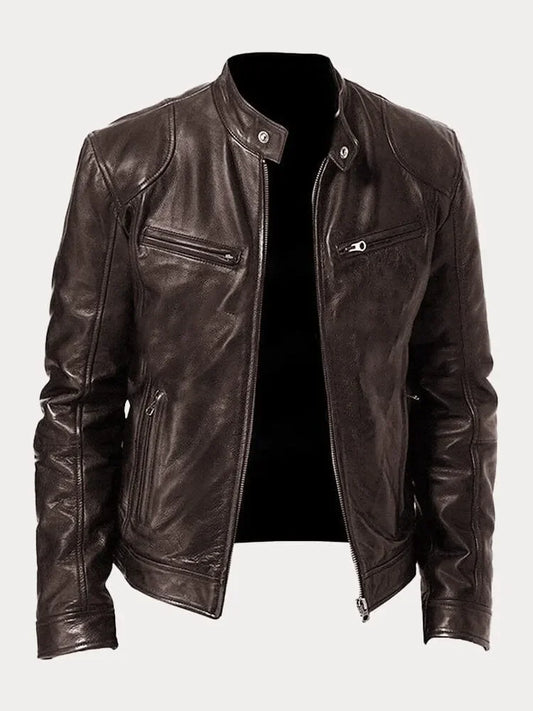 Leandro men’s biker jacket with structured collar and zippered pockets, modern urban style