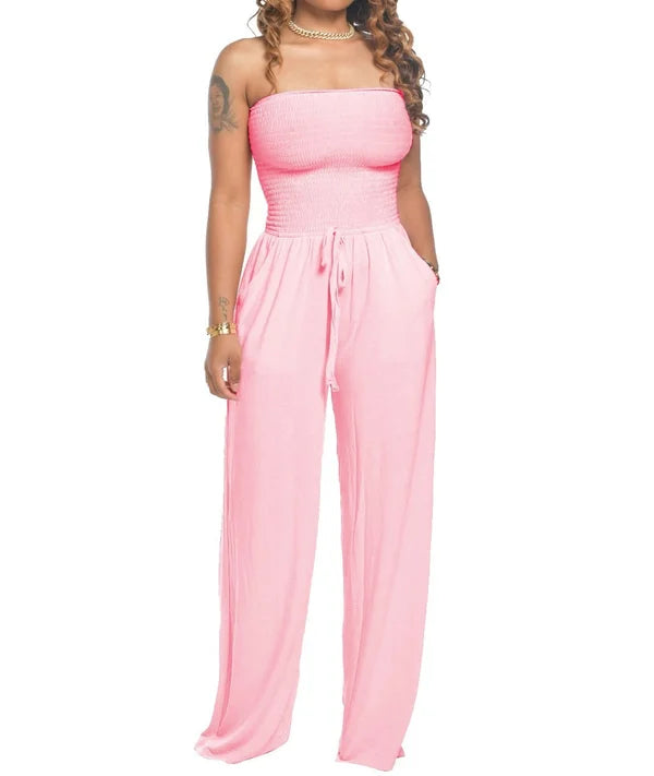 Alina sleeveless jumpsuit for women with a fluid, comfortable silhouette and a flared leg.
