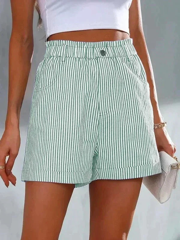 Liora women’s loose striped casual shorts with elastic waistband and relaxed silhouette