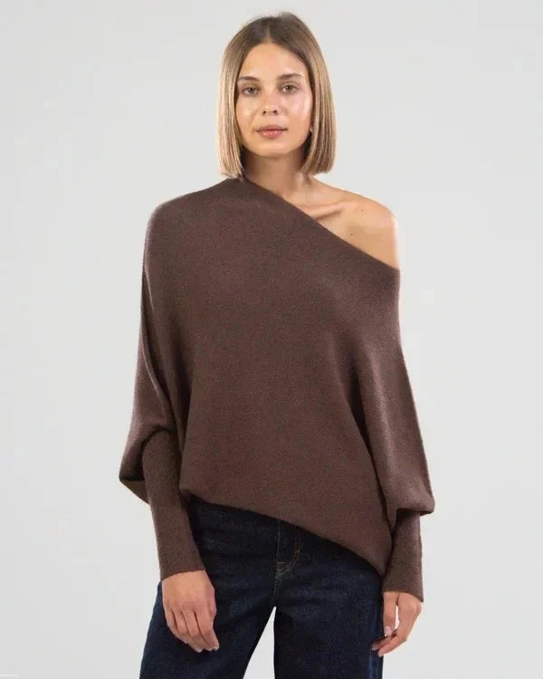 Marce women’s asymmetrical draped sweater with modern fluid cut for autumn and winter
