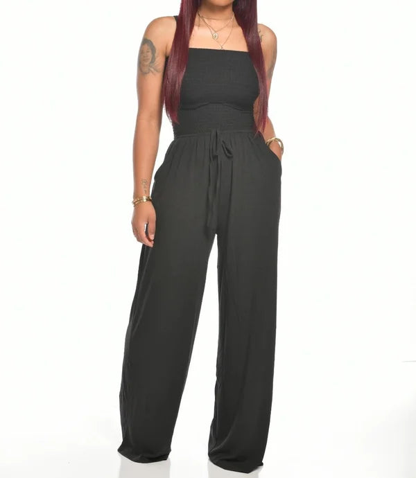 Alina sleeveless jumpsuit for women with a fluid, comfortable silhouette and a flared leg.