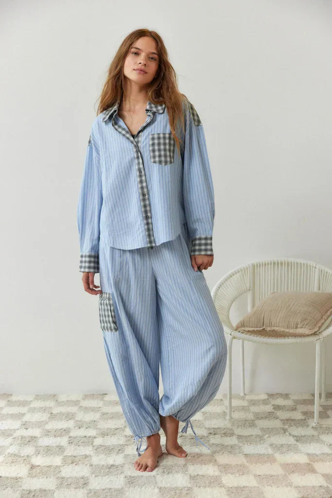 Women’s two-piece pyjama set with shirt and loose trousers