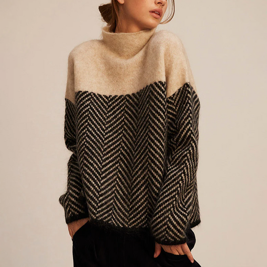 Maisie Turtleneck Knit Sweater with herringbone pattern and relaxed fit
