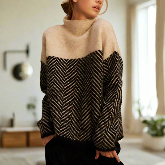 Maelis chevron pattern high neck sweater with relaxed fit and premium winter warmth
