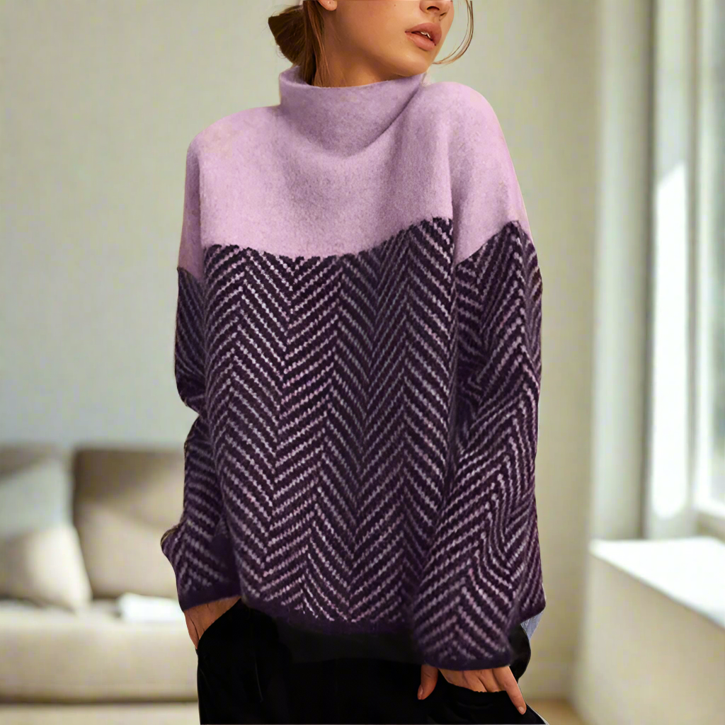 Maelis chevron pattern high neck sweater with relaxed fit and premium winter warmth