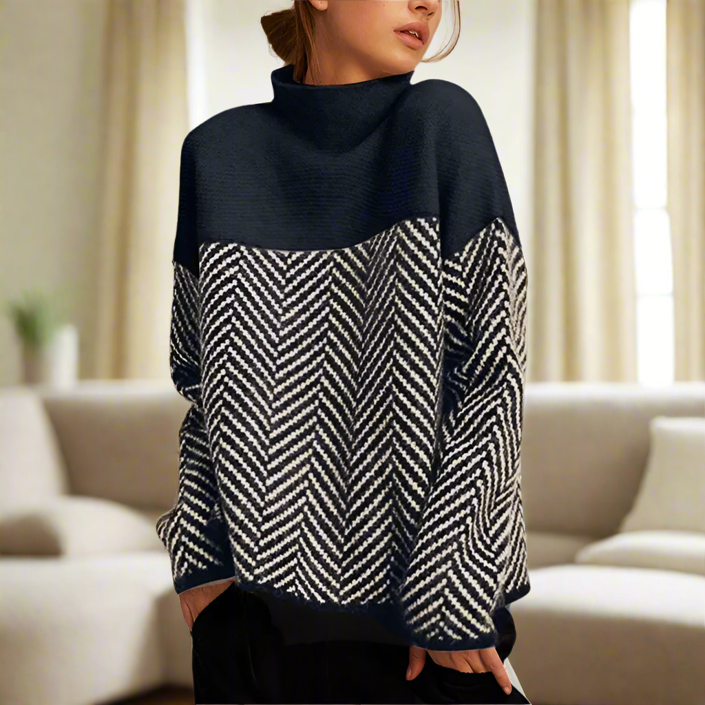 Maelis chevron pattern high neck sweater with relaxed fit and premium winter warmth
