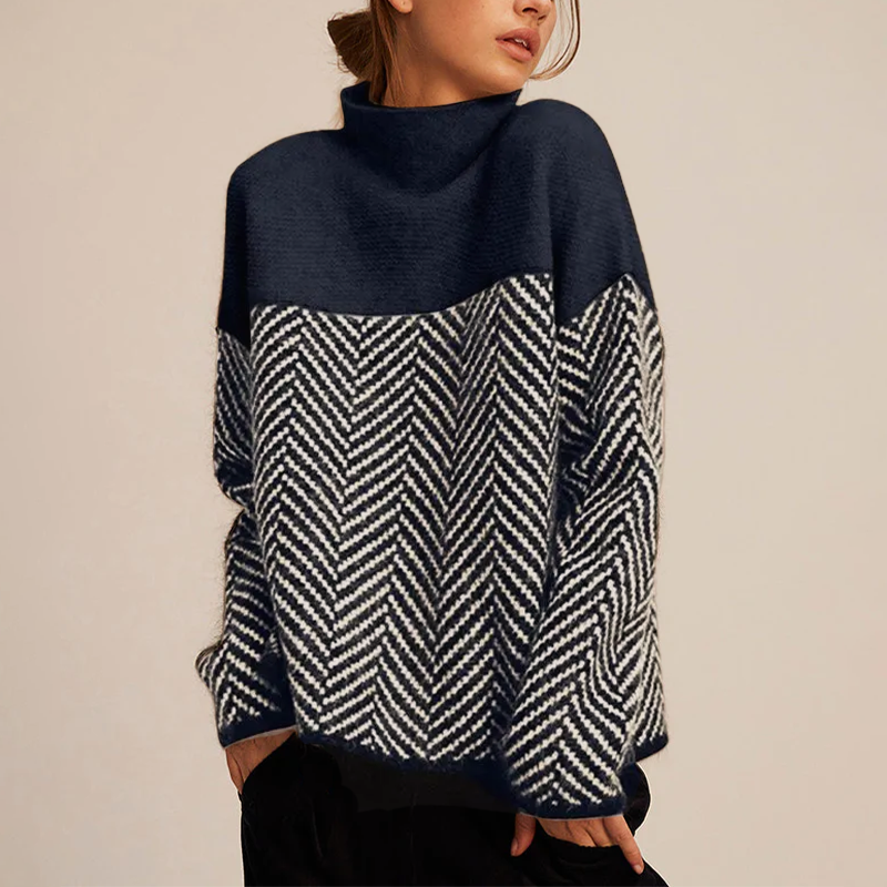 Maisie Turtleneck Knit Sweater with herringbone pattern and relaxed fit