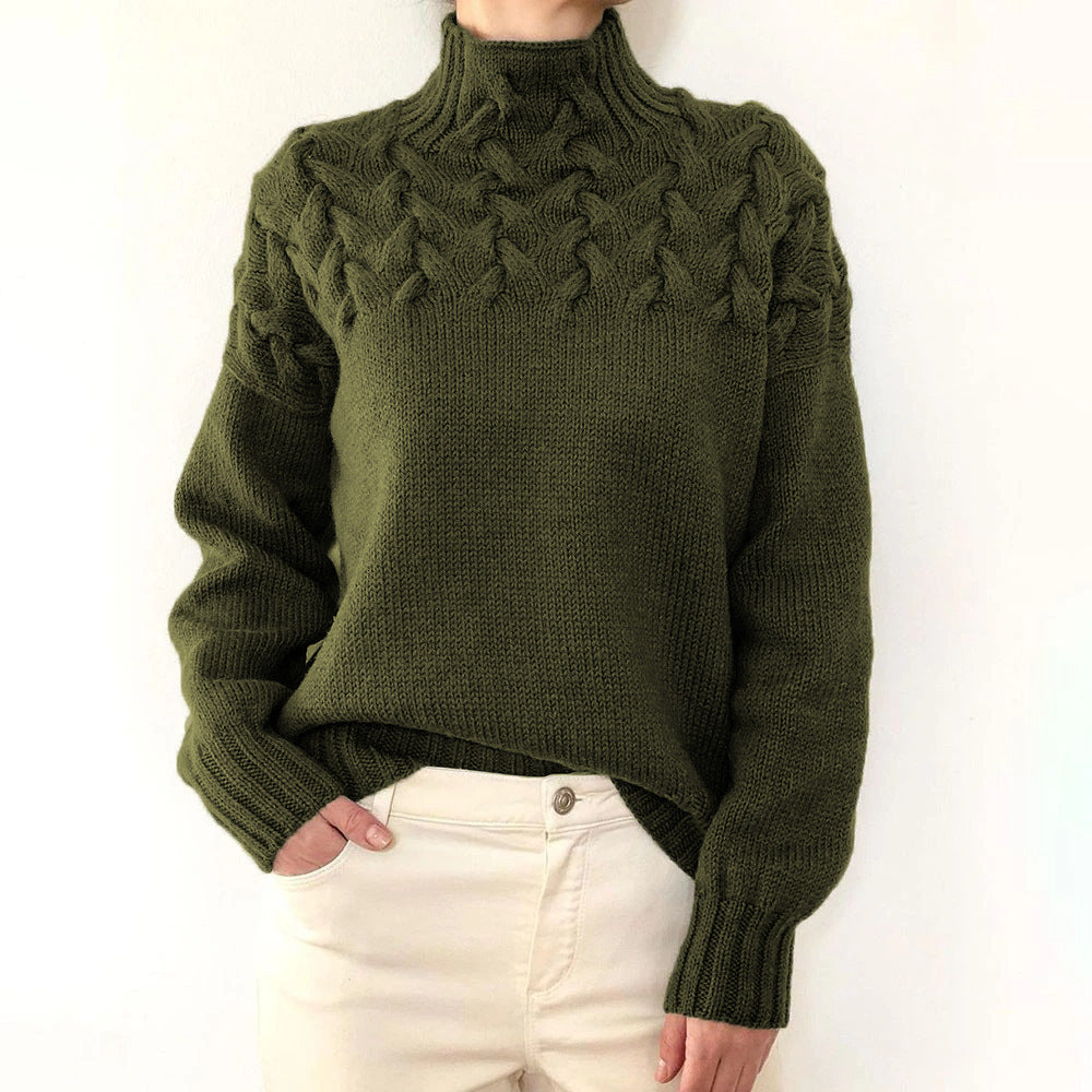 Nadia women’s high neck sweater with textured knit and crossover detail, elegant winter knitwear