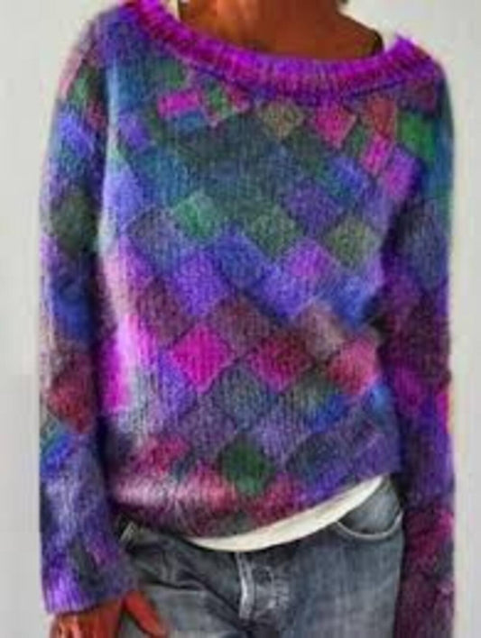 Aurelia women’s sweater with diamond-patterned knit and oval neckline, soft and versatile