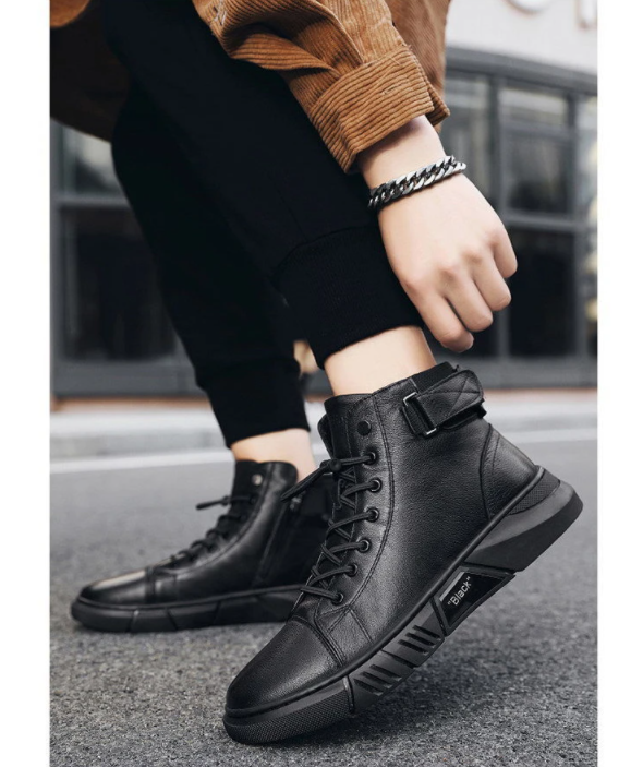 Cyrus men's faux leather boots with a streamlined shape and a sturdy sole for good support.