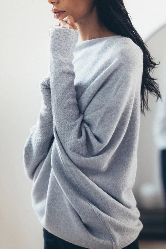 Marce women’s asymmetrical draped sweater with modern fluid cut for autumn and winter