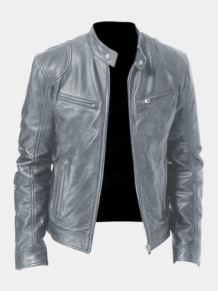 Leandro men’s biker jacket with structured collar and zippered pockets, modern urban style