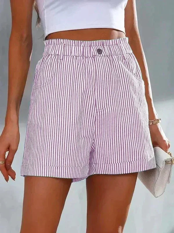 Liora women’s loose striped casual shorts with elastic waistband and relaxed silhouette