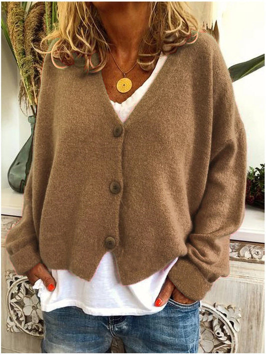 Livia women’s cropped knit sweater with button-front design and tailored silhouette, elegant and versatile
