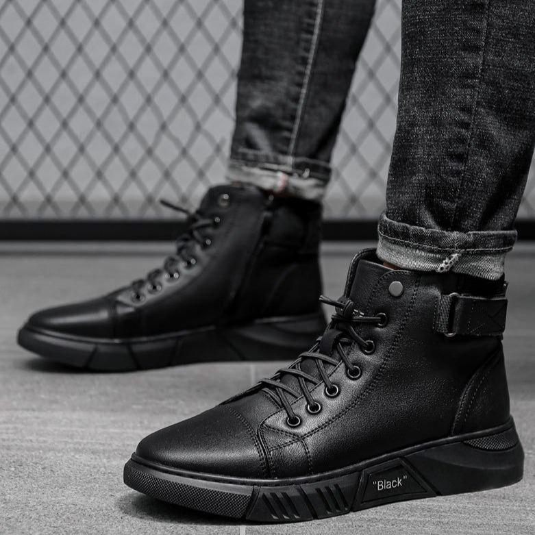 Cyrus men's faux leather boots with a streamlined shape and a sturdy sole for good support.