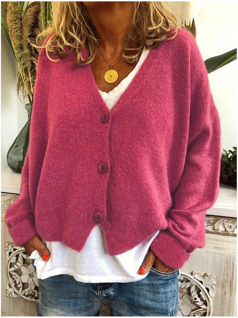 Livia women’s cropped knit sweater with button-front design and tailored silhouette, elegant and versatile