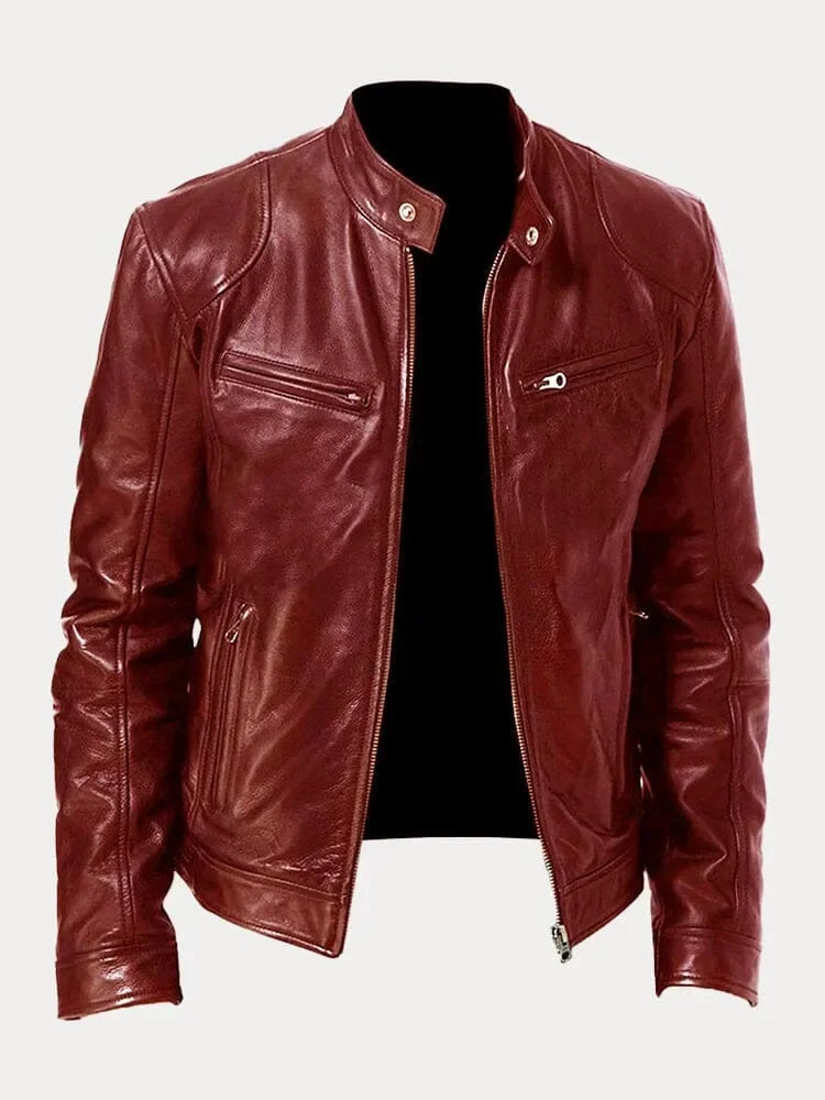 Leandro men’s biker jacket with structured collar and zippered pockets, modern urban style
