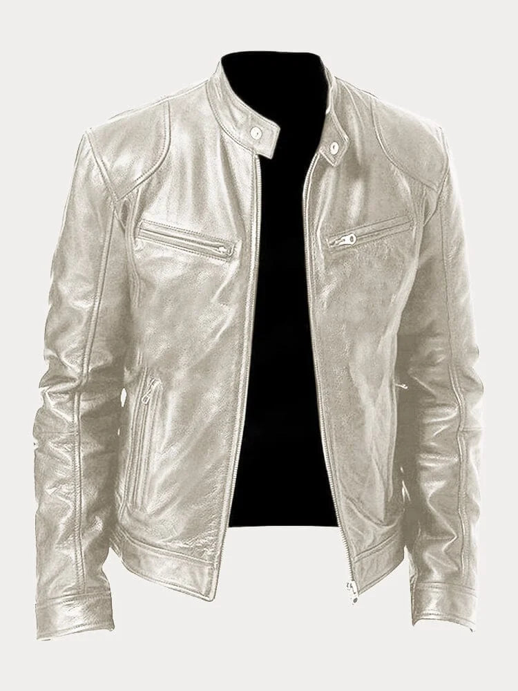 Leandro men’s biker jacket with structured collar and zippered pockets, modern urban style