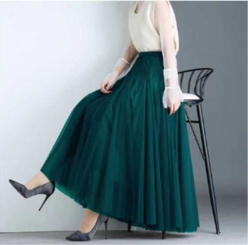 Women’s long layered tulle skirt in flowing festive style