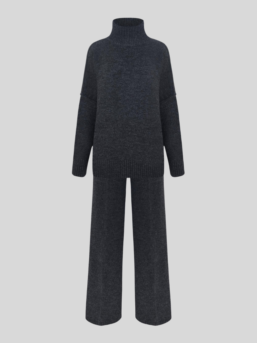 Talia women’s two-piece set with high-neck top and flowy trousers, comfortable and elegant daily outfit