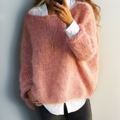 Sophie women’s knitted sweater with oval neckline, soft knit fabric, casual chic style
