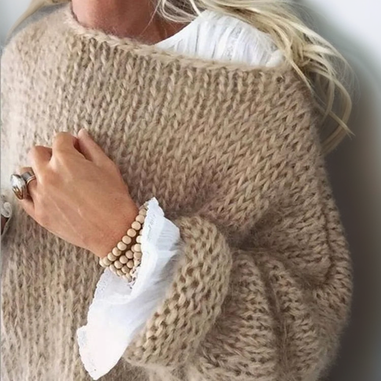 Sophie women’s knitted sweater with oval neckline, soft knit fabric, casual chic style