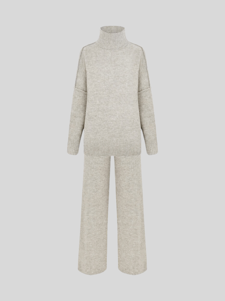 Talia women’s two-piece set with high-neck top and flowy trousers, comfortable and elegant daily outfit