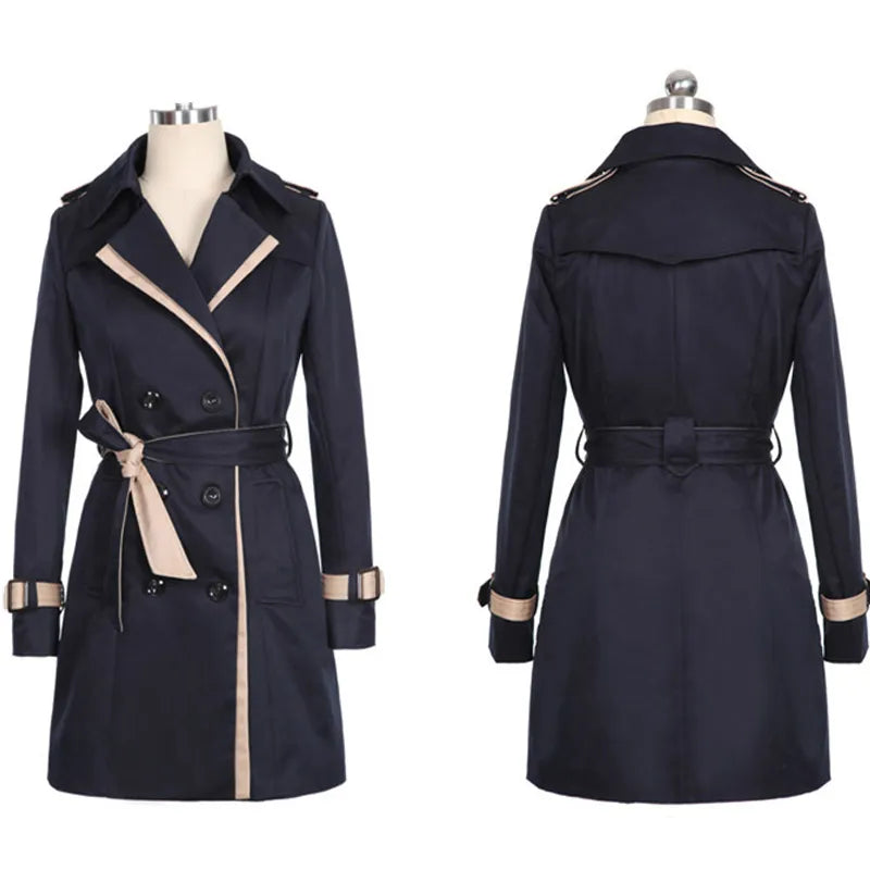 Alina elegant women's double-breasted trench coat in gabardine with a structured silhouette.