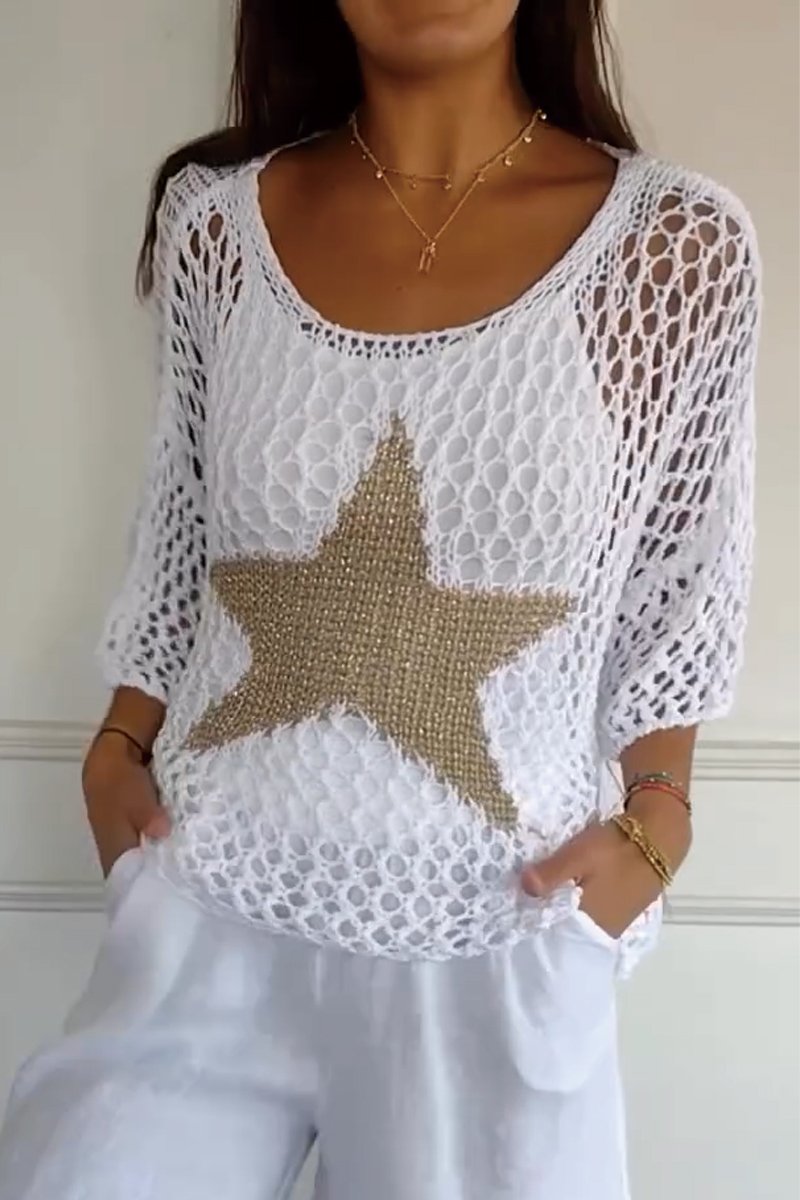 Women’s knit top with subtle star print – cosy autumn winter fashion