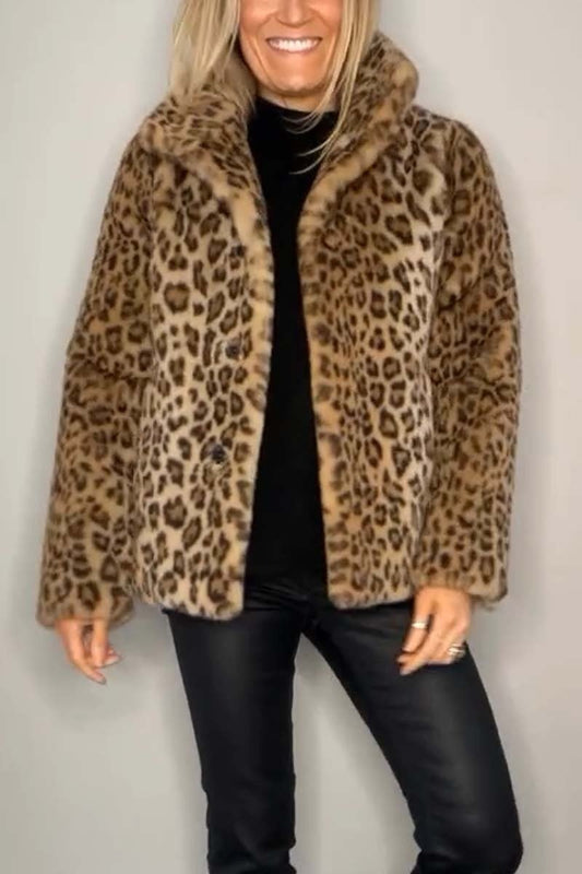 Aida women’s short faux fur coat with subtle leopard print for chic autumn and winter style